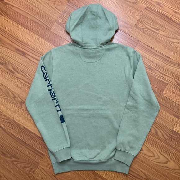 Carhartt Sage Green Hoodie with Navy Sleeve Logo Size S Outdoor Streetwear - Picture 2 of 7
